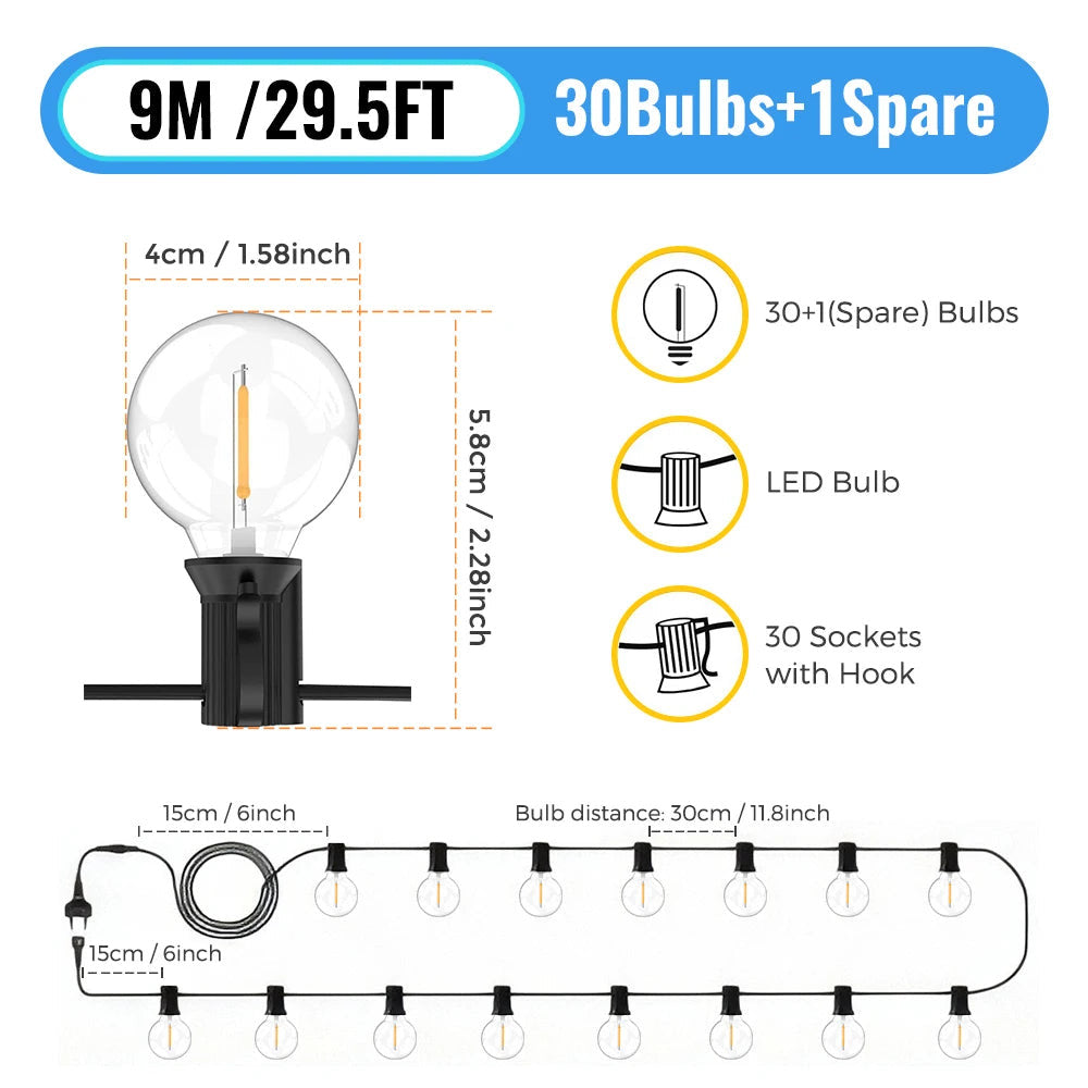 Guirlande LED 3m à 30m - Ambiance Jardin, Mariage, Terrasse